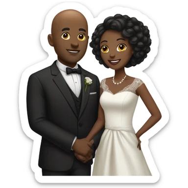 Bald black man and black wife married couple sticker