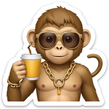 monkey with sunglasses and tshirt and chain ang cup  sticker