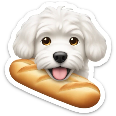 white dog carrying a round loaf of bread in its mouth sticker