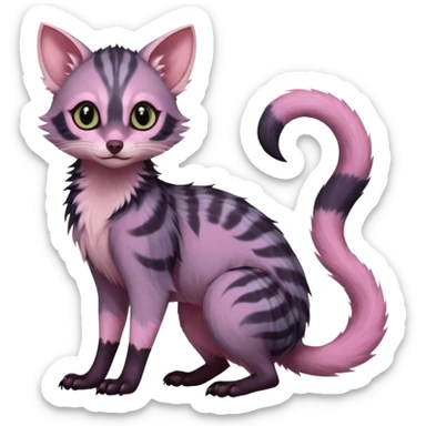 Deep dark pastel bright whitish pale Violet-pink-gradients with darker points Asian painted anime-styled big-eyed shiny glorious divine marked exotic cool beautiful realistic Lykoi-civet-genet-sergal-ocicat-oncilla-animal-Fakémon-hybrid-fursona (full body) sticker