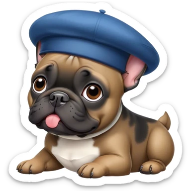 Black French bulldog wearing French hat  sticker
