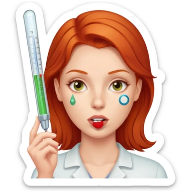 Redhead woman with thermometer in her mouth sticker