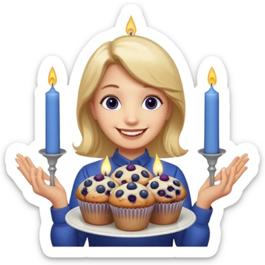 It is my friend virginias birthday. Create emoji with me saying happy birthday Virginia while holding blueberry muffins with candles in them! sticker