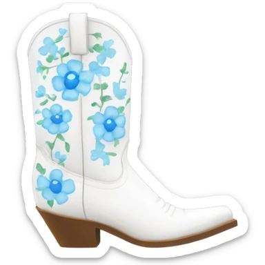 White cowgirl boots with light blue flowers sticker