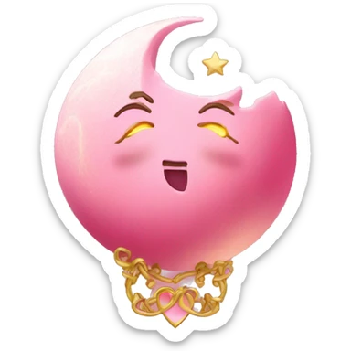pink moon with gold heart  sticker