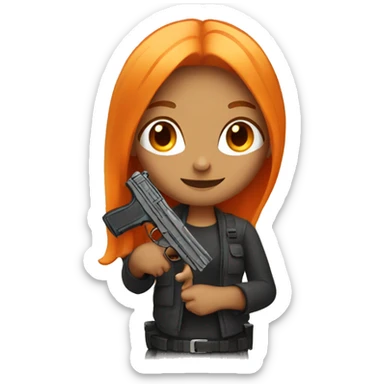 Tan girl with long orange hair holding a gun sticker