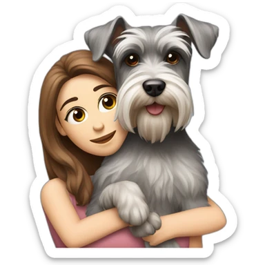 Schnauzer having a really big cuddle with lady with brown long hair sticker