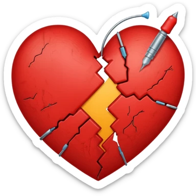 broken heart sticked together (divorce) with a needle sticker