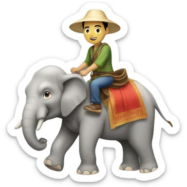 Asian man riding an elephant  sticker