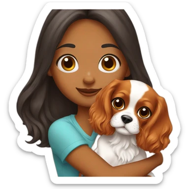 girl holding a cavalier king charles spaniel  sticker
