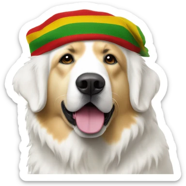 Great Pyrenees with a Rasta cap sticker