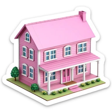 Pink farmhouse dollhouse isometric, highly detailed  sticker