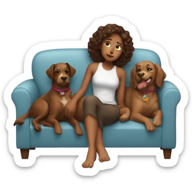 Brown girl being lazy on a sofa with three dogs next to her sticker