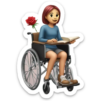 Girl study in wheelchair with rose sticker
