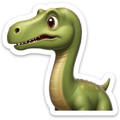 Cinematic Comical Brontosaurus Portrait Emoji, Head tilted dramatically with an exaggeratedly shocked expression, featuring a towering, robust body with a long, graceful neck and wide, comically expressive eyes full of playful disbelief, Simplified yet hilariously expressive features, highly detailed, glowing with a slightly sassy ancient glow, high shine, dramatic yet playful, stylized with an air of cheeky dinosaur mischief, soft glowing outline, capturing the essence of a meme-worthy Brontosaurus that looks ready to lumber its way into viral fame! sticker