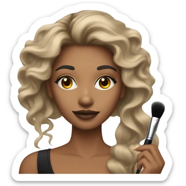 Make makeup artist holding makeup brush light skin long hair sticker