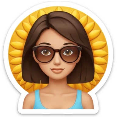 brunette womans face on a sun sticker