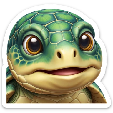 Cinematic Realistic Comical Sea Turtle Portrait Emoji, Head tilted dramatically with an exaggeratedly amused expression, featuring a robust, intricately patterned shell and wide, expressive eyes filled with playful disbelief, rendered with vibrant, lifelike detail and natural coastal light; high shine, dramatic yet playful, styled with an air of cheeky marine mischief, soft glowing outline, capturing the essence of a spirited and over‐the‐top sea turtle that looks ready to bob its way into viral fame! sticker