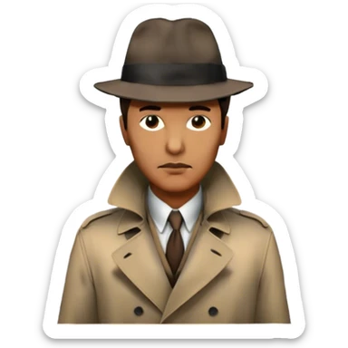 Icon for Detective Movie: A vintage movie poster-style design featuring a mysterious detective, shadowy alleys and a foggy cityscape. Include classic noir elements like a fedora, trench coat, and a dimly lit street. Bold typography and retro cinematic style. Transparent background. sticker