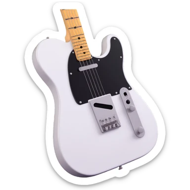 A Telecaster type guitar with a white body and black pickguard, designed in a simple, friendly, emoji style with 3D depth and no background. sticker