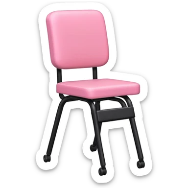 A pink chair with a legs and black trousers and the chair can walk sticker