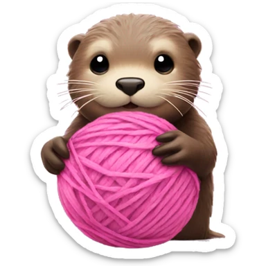 Otter ball of pink yarn in his hands sticker