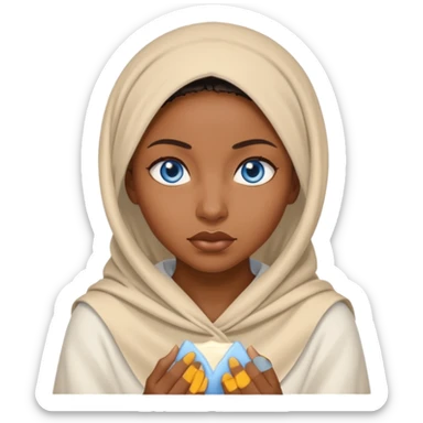 blue eyed desert black woman cowered with creme cloth sticker