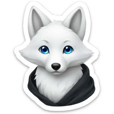 White fox with blue eyes and black blanket  sticker
