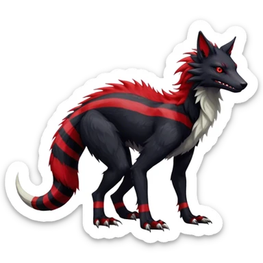Cool Edgy Vernid-Sergal, Feral, Four Legs, Tail, Black fur, Red stripes, Full body, LiLaiRa sticker