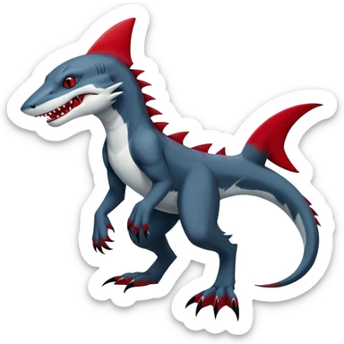 Realistic dark edgy canine-vernid-sergal-fursona-hybrid-animal creature with a shark-tail and red scars, full body, with cool sharp markings  sticker