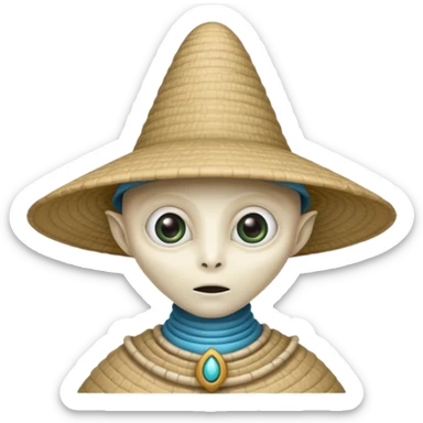 ancient alien with conical hat, white sticker