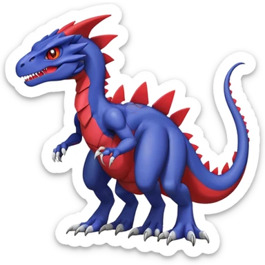  Cool Edgy deep blue Digimon-Fakemon-Guilmon-Genesect-Velociraptor-Dragon with red belly full body sticker