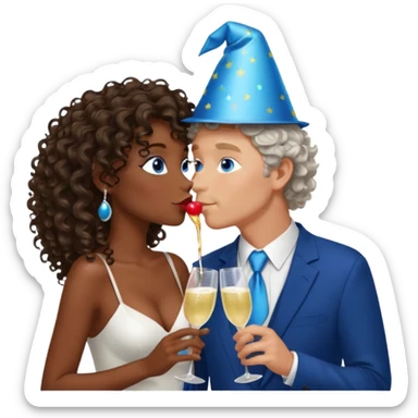 middle age blue eyed white man kissing a sexy dark skin girl curly locks sticker