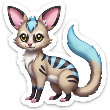 Rare realistic cool cute epic aesthetic colorful Amaura-Sylveon-Civet-Genet-species-Fakemon-hybrid-creature, with markings, full body sticker