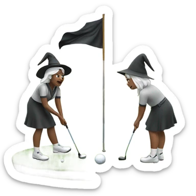 2 witches putting on a golf course  sticker