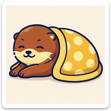 Make a cozy blanket over the sleeping otter, keep cartoon sticker style and colors sticker
