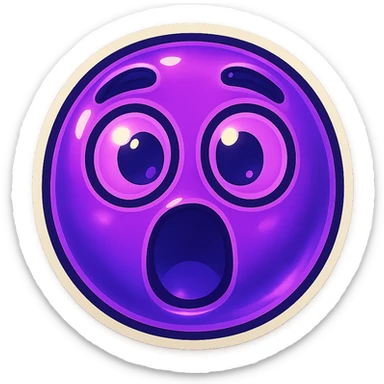 A funny face emote with a neon purple theme, expressing surprise, compact and expressive sticker
