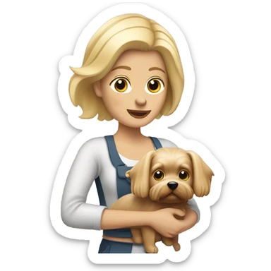 Blonde hair woman holding Yorkshire dog  sticker