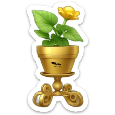 divine plant in a golden flower pot on a stand with four feer sticker