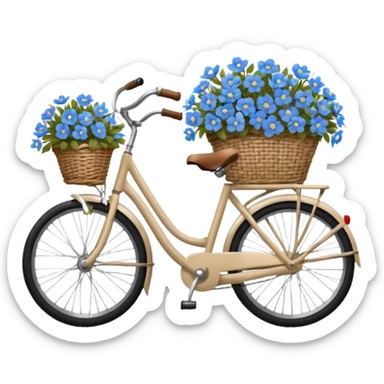 Vintage beige bike with a basket and blue flowers sticker