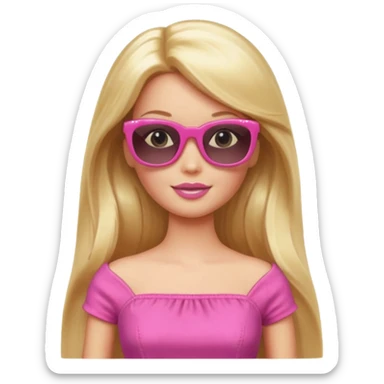 barbie with long blonde hair wear sun glasses, pink dress sticker