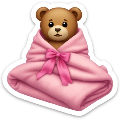 teddy bear in a cozy blanket with pink bow sticker