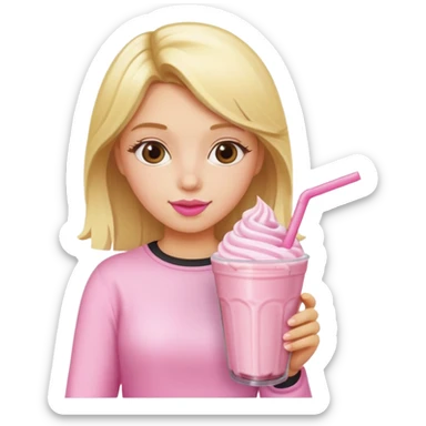 Blonde Girl drinking a pink milkshake sticker