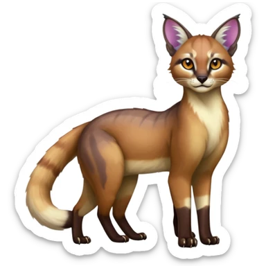 Colorful dark tropical white iridescent glorious divine exotic cute cool beautiful shiny beautiful fantasy-caracal-civet-genet-sergal-vernid-Cacomistle-oncilla-animal-Fakémon-hybrid-fursona (full body) sticker