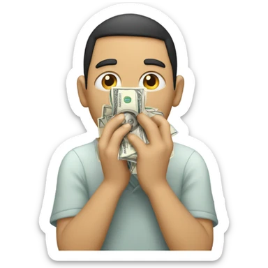 Wiping tears with money sticker