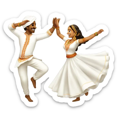 male & female dance in Garba in white dress sticker