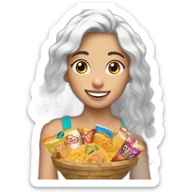 White Happy girls with a lot of snacks  sticker