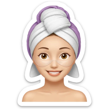smiling lady with towel on head, facial mask, peaceful spa moment sticker