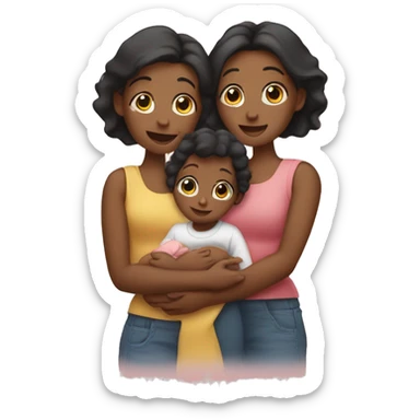 family of 3 women holdng new bornj baby sticker