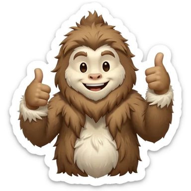 yeti, full body, full fur, thumbs up, smiling, winking sticker
